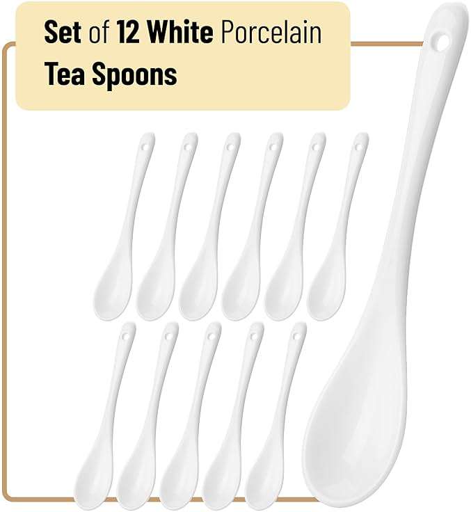 BTaT- Tea Spoon, Set of 12, White Porcelain Espresso Spoons - Image 3