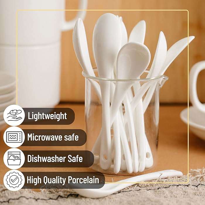 BTaT- Tea Spoon, Set of 12, White Porcelain Espresso Spoons - Image 5