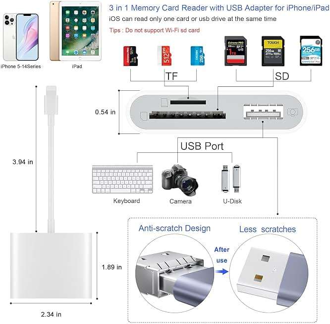 SZHAIYIJIN SD Card Reader for iPhone, Memory Card Reader with USB Camera Adapter Plug and Play Trail Game Camera Viewer Supports SD and TF Card MicroSD Card Adapter for iPad No App Required - Image 2