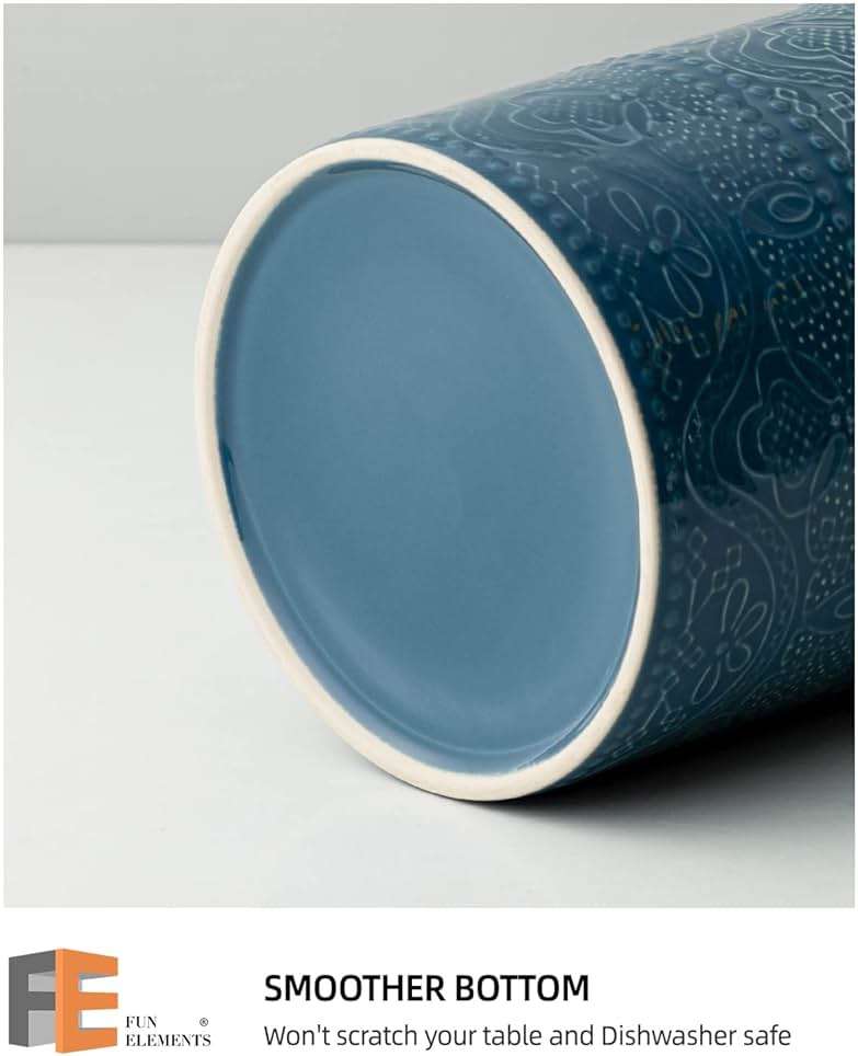 FUN ELEMENTS Kitchen Utensil Holder, 7.2" Super Large Utensil Crock Heavy and Stable Lace Emboss Ceramic Utensil Holder for Kitchen Counter (Grayish Blue) - Image 5