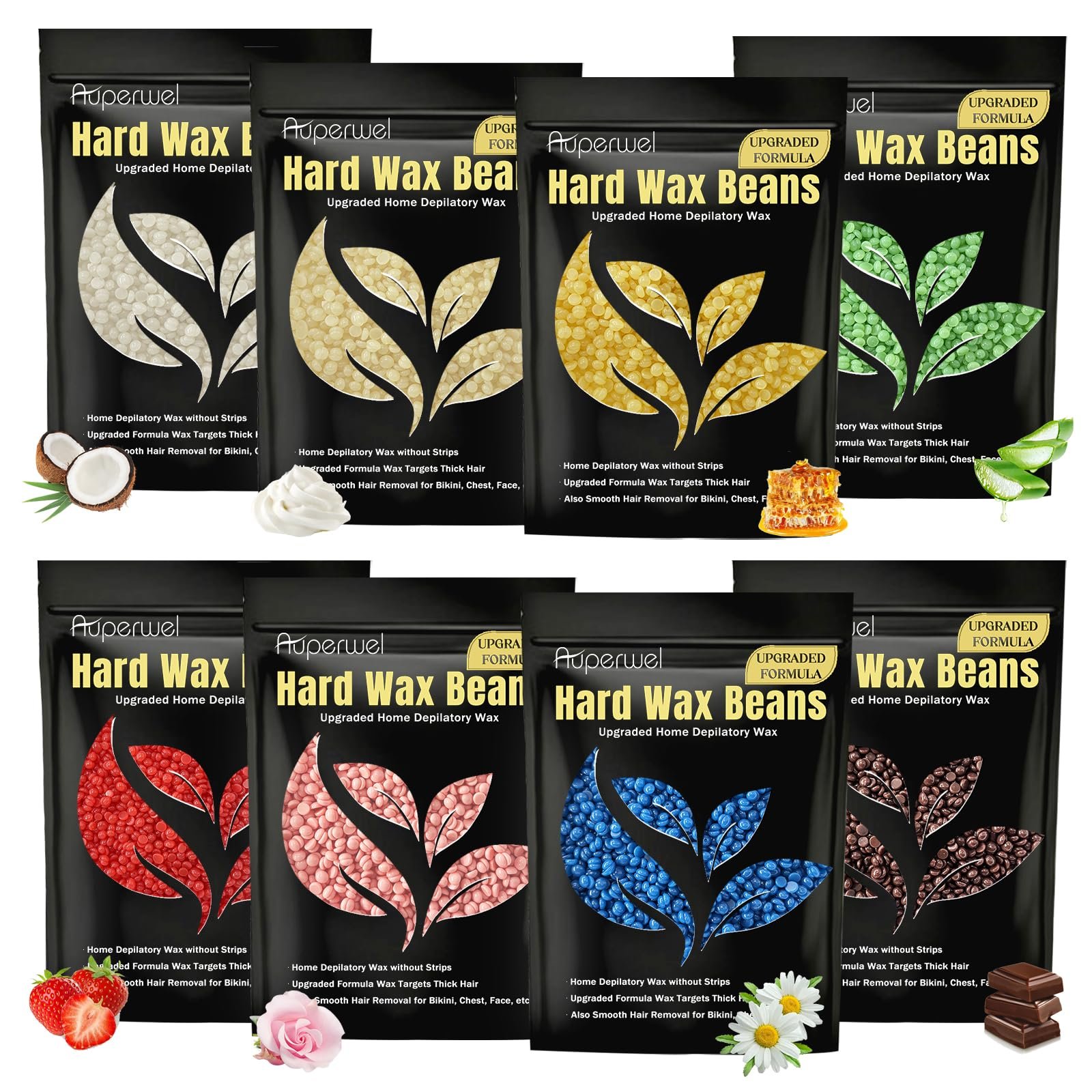 Wax Beads, 1.76lb / 800g Hard Wax Beads Coarse Hair Formula Hard Wax for Hair Removal and Senstive Skin, Wax Beads for Face, Brazilian Bikini,Body Waxing (8 Scents) - Product Image