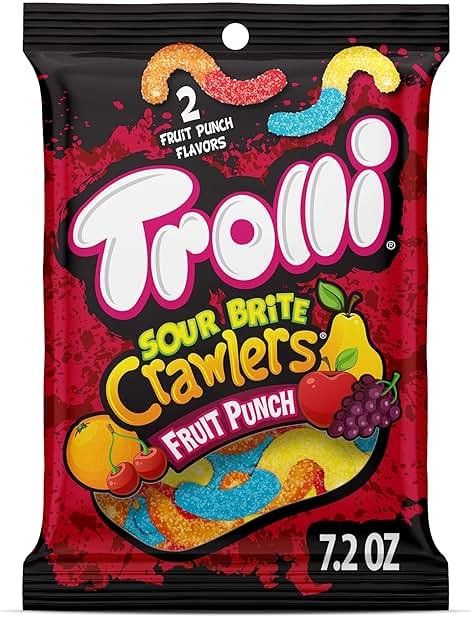Trolli Sour Brite Crawlers Candy, Fruit Punch, Sweet and Sour, Gummy Worms, 7.2 oz - Product Image