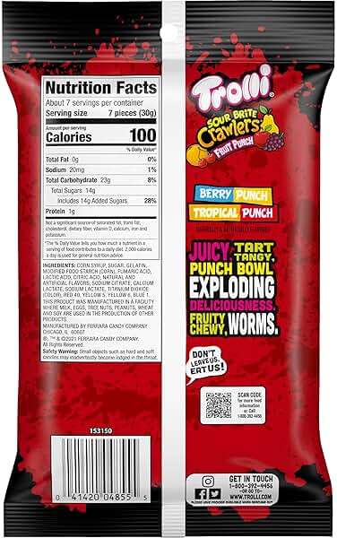 Trolli Sour Brite Crawlers Candy, Fruit Punch, Sweet and Sour, Gummy Worms, 7.2 oz - Image 9
