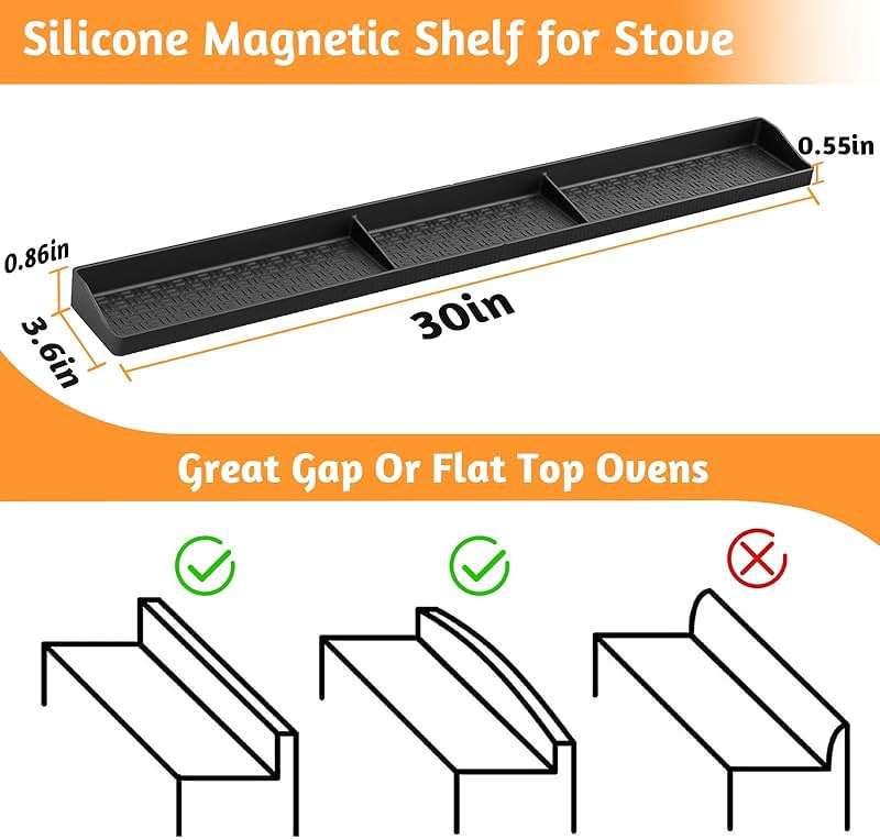 Magnetic Stove Top Shelf, Over the Stove Shelf Spice Rack & Spice Organizer – 30" Heat Resistant Silicone Stove Shelf, No Drill Kitchen Storage Organizer for Gas/Electric Stoves & Small Kitchens - Image 2