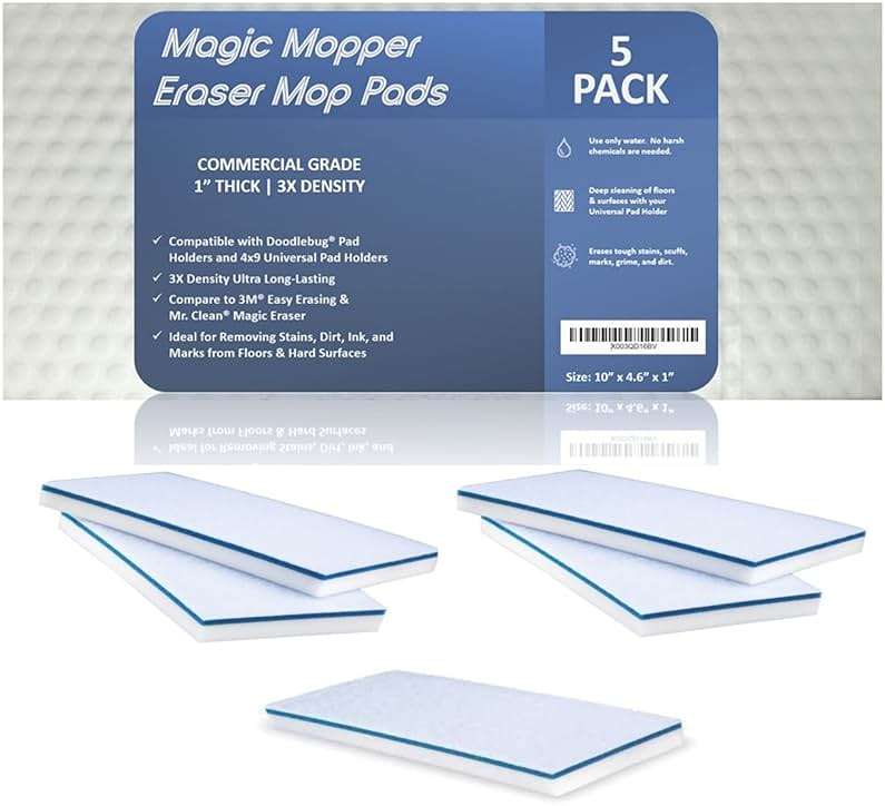 Magic Mopper 4610 Eraser Pads - 5 Pack 4.5" x 10" x 1" Commercial Grade Melamine Mop Sponges for Floor, Tile, Grout, Baseboard, Walls-Durable & Versatile Cleaning - Pack of 5 - Image 1