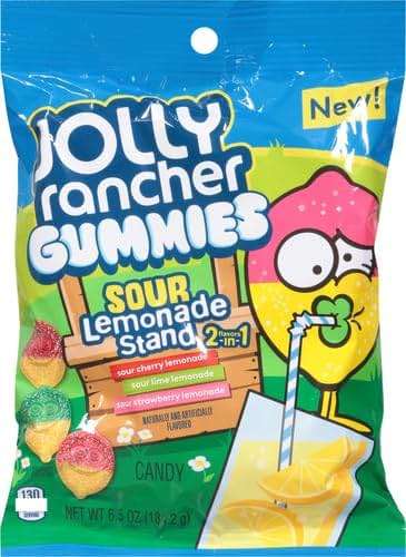 JOLLY RANCHER Gummies 2 In 1 Sour Lemonade Stand Flavors Peg Bag (Sour Cherry Lemonade, Sour Lime Lemonade and Sour Strawberry Lemonade) 6.5Oz - Image 1