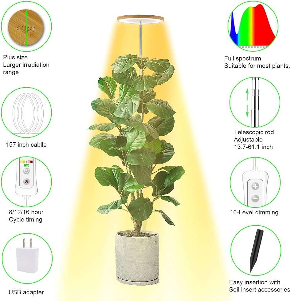 yadoker Plant Grow Light, LED Growing Light Full Spectrum for Indoor Plants,Height Adjustable, Automatic Timer, 5V Low Safe Voltage,Idea for Large Plant Light - Image 5
