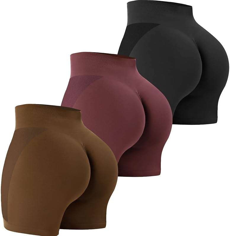 VVX 3 Piece Workout Shorts Womens Seamless High Waist Butt Lifting Scrunch Yoga Gym Shorts - Image 1