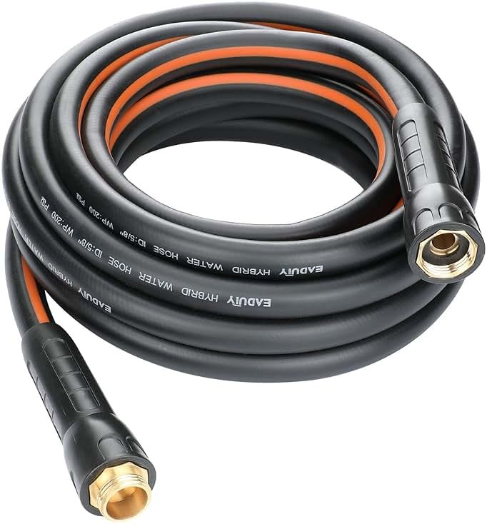 EADUTY Hybrid Garden Hose 5/8 IN. x 25 FT, Heavy Duty, Lightweight, Flexible with Rotatable Grip Handle and Solid Brass Fittings, Gray+Orange - Product Image
