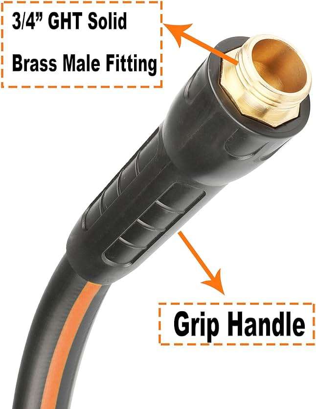 EADUTY Hybrid Garden Hose 5/8 IN. x 25 FT, Heavy Duty, Lightweight, Flexible with Rotatable Grip Handle and Solid Brass Fittings, Gray+Orange - Image 5