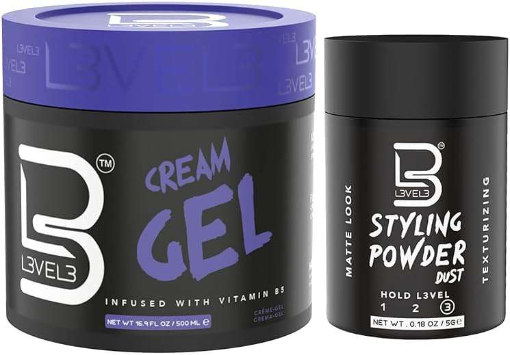 L3 Level 3 Cream Gel and Sample Powder - Provides Volume and Medium Hold - With Vitamins to Nourish and Protect Hair Level Three Mens Hair Styling Cream - Image 1