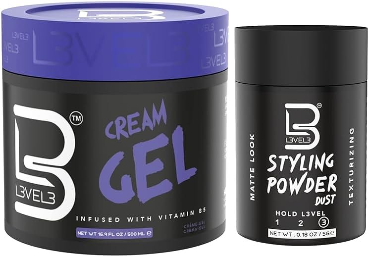 L3 Level 3 Cream Gel and Sample Powder - Provides Volume and Medium Hold - With Vitamins to Nourish and Protect Hair Level Three Mens Hair Styling Cream - Product Image