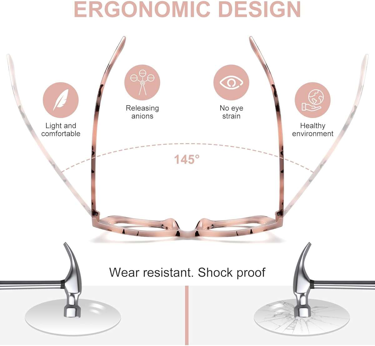 ZEHEXA Reading Glasses for Women Blue Light Blocking Glasses Filter UV Square Readers Glasses for Men and Women - Image 6