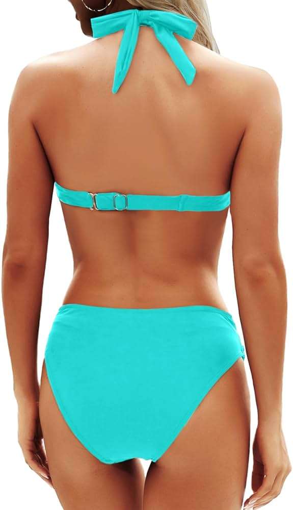 Yonique Women Two Piece Bathing Suits Push Up Bikini Set Halter Swimsuit Vintage Swimwear - Image 2