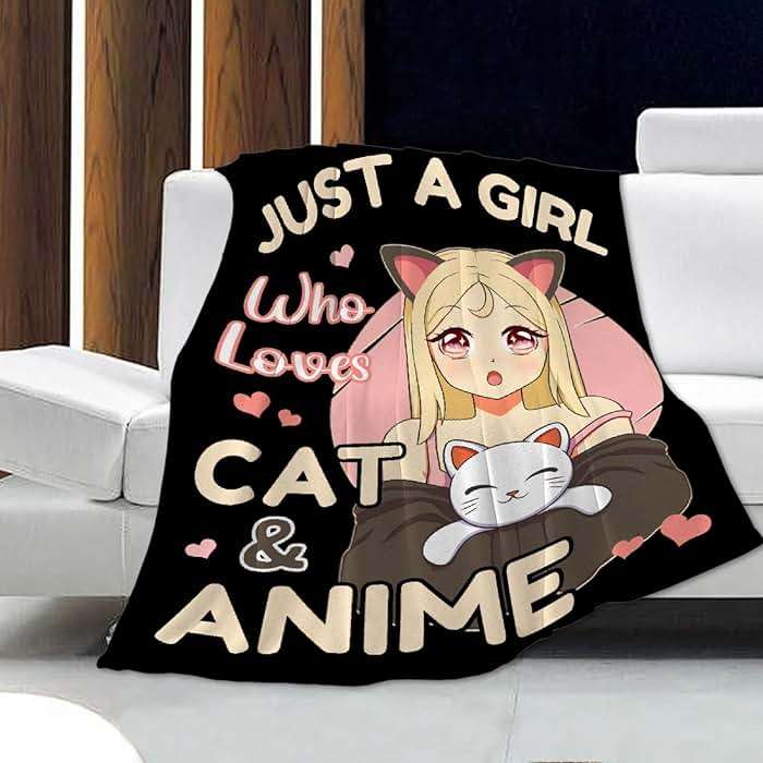 Anime Blanket Just A Girl Who Loves Anime Cat Blanket Practical Gift for Women Girls Lightweight Soft Flannel Fleece Throw Blankets for Couch Bed Sofa Small-Kid (50"X40") - Image 2