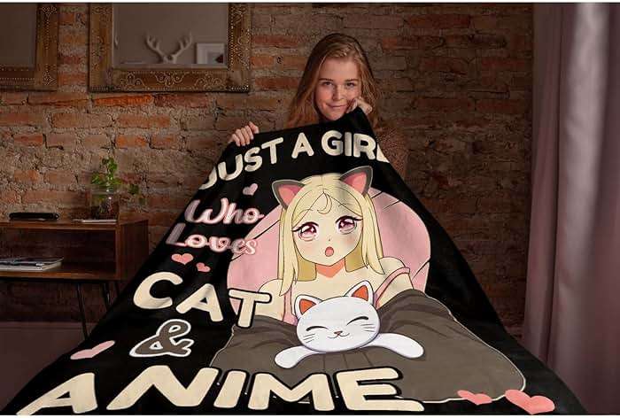 Anime Blanket Just A Girl Who Loves Anime Cat Blanket Practical Gift for Women Girls Lightweight Soft Flannel Fleece Throw Blankets for Couch Bed Sofa Small-Kid (50"X40") - Image 6