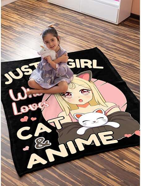 Anime Blanket Just A Girl Who Loves Anime Cat Blanket Practical Gift for Women Girls Lightweight Soft Flannel Fleece Throw Blankets for Couch Bed Sofa Small-Kid (50"X40") - Image 8
