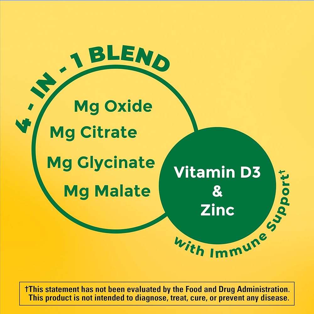 Nature Made Magnesium Complex Supplement with Vitamin D & Zinc for Immune Support, Magnesium Glycinate, Malate, Citrate & Oxide for Muscle, Nerve, Heart & Bone Support, 60 Capsules, 30 Day Supply - Image 3
