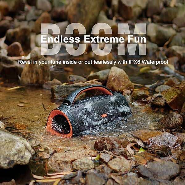 DOSS Extreme Boom Pro 100W Loud Outdoor Speaker, 2+2 Channel, IPX6 Waterproof, Bluetooth 5.3, 20H Playtime, Dynamic Lights, Portable Speaker for Camping, Beach, Pool, Working Outside - Orange - Image 3