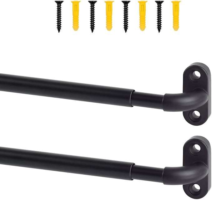 TYRON 2 Pack Screwed Sash Curtain Rod Adjustable 18-30 Inch, 3/8 In. Diameter, French Door Curtain Rods (Black) - Image 1