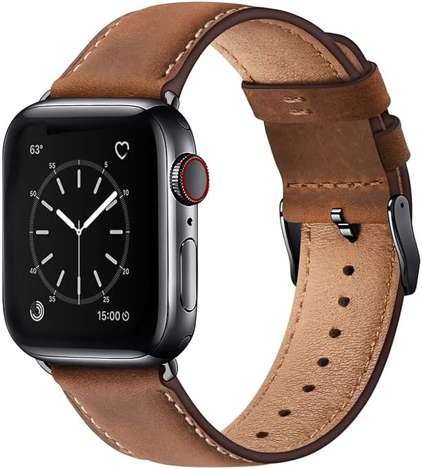 SUNFWR Leather Bands Compatible with Apple Watch Band 42mm(Series 3 2 1) 44mm 45mm 46mm 49mm for Men Women, Top Grain Genuine Leather Replacement Strap for iWatch Ultra 3 2 1, SE3 2 1, Series 11 10 9 8 7 6 5 4 3 2 1 - Product Image