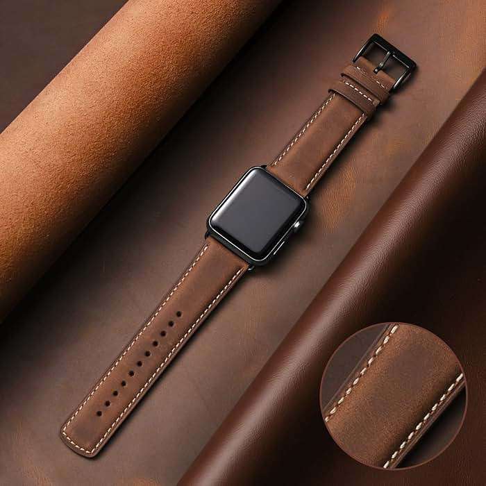 SUNFWR Leather Bands Compatible with Apple Watch Band 42mm(Series 3 2 1) 44mm 45mm 46mm 49mm for Men Women, Top Grain Genuine Leather Replacement Strap for iWatch Ultra 3 2 1, SE3 2 1, Series 11 10 9 8 7 6 5 4 3 2 1 - Image 2
