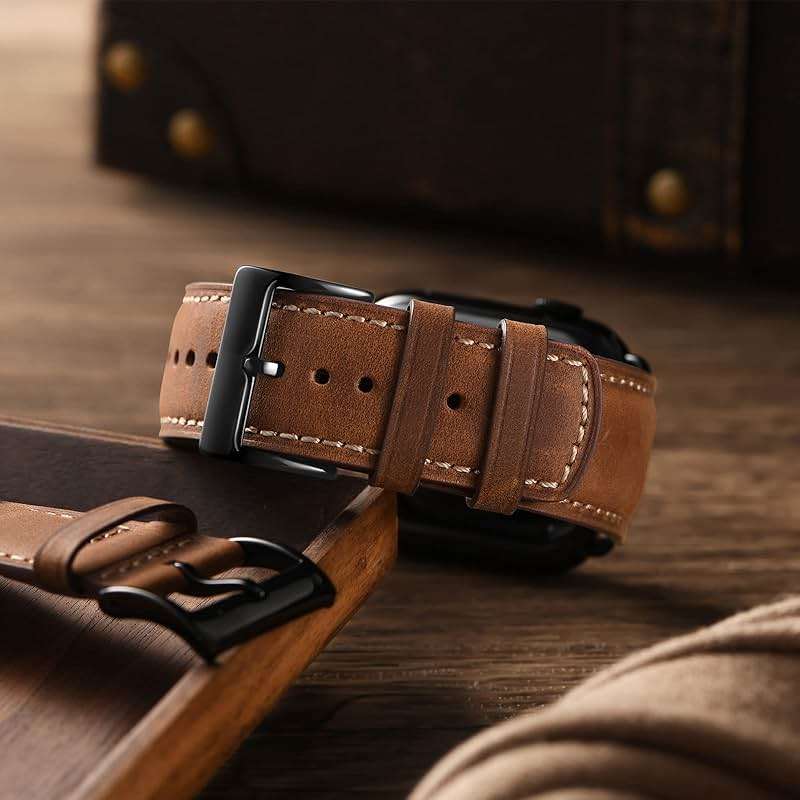 SUNFWR Leather Bands Compatible with Apple Watch Band 42mm(Series 3 2 1) 44mm 45mm 46mm 49mm for Men Women, Top Grain Genuine Leather Replacement Strap for iWatch Ultra 3 2 1, SE3 2 1, Series 11 10 9 8 7 6 5 4 3 2 1 - Image 3