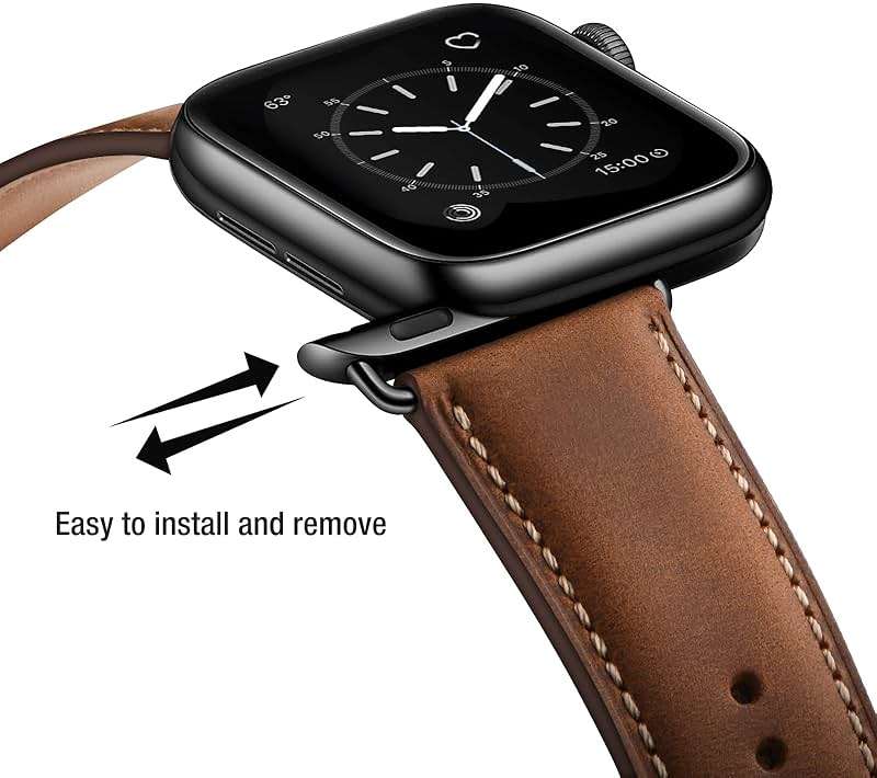 SUNFWR Leather Bands Compatible with Apple Watch Band 42mm(Series 3 2 1) 44mm 45mm 46mm 49mm for Men Women, Top Grain Genuine Leather Replacement Strap for iWatch Ultra 3 2 1, SE3 2 1, Series 11 10 9 8 7 6 5 4 3 2 1 - Image 4