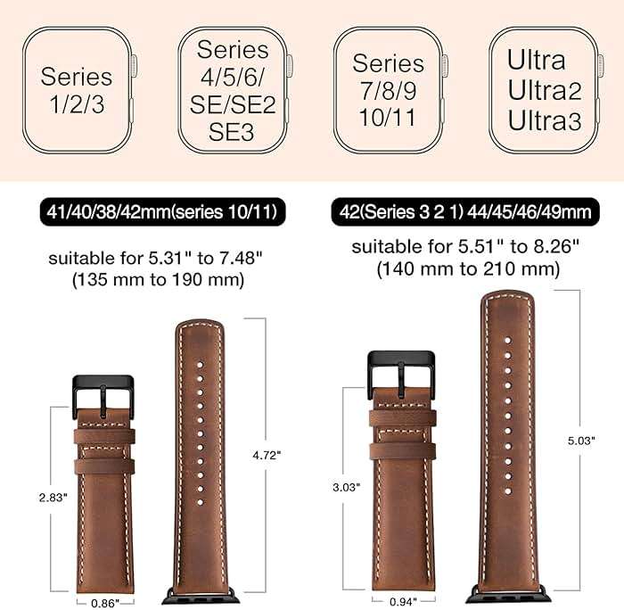 SUNFWR Leather Bands Compatible with Apple Watch Band 42mm(Series 3 2 1) 44mm 45mm 46mm 49mm for Men Women, Top Grain Genuine Leather Replacement Strap for iWatch Ultra 3 2 1, SE3 2 1, Series 11 10 9 8 7 6 5 4 3 2 1 - Image 5