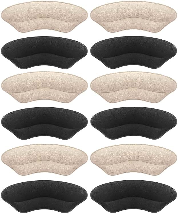 Heel Grips Liner Cushions Inserts for Loose Shoes, Heel Pads Snugs for Shoe Too Big Men Women, Filler Improved Shoe Fit and Comfort, Prevent Heel Slip and Blister (Pale Apricot+Black(6 Pairs)) - Product Image