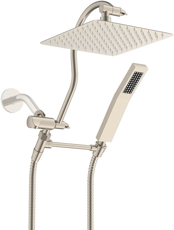 Hibbent All Metal cUPC Certified Shower Head, 10'' High Pressure Rainfall Showerhead Combo, Handheld Shower Wand, 12'' Adjustable Extension Arm, 4-Spray, 71'' Hose, Shower Holder, Brushed Nickel - Product Image