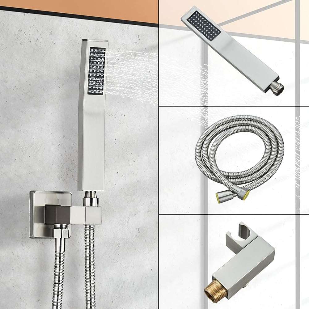 Ackwave Shower Faucet Set Brushed Nickel Shower System with 12 Inches Rain Shower Head and Handheld Sprayer Wall Mounted Shower Fixture Set with Brass Shower Valve - Image 7