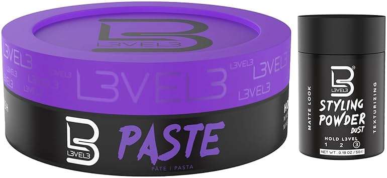 L3 Level 3 Hair Paste for Men - Long Lasting Hold Hair Styling Paste with Matte Finish - Adds Volume, Texture & Definition - Keratin Infused (Sample Powder Included) - Image 1