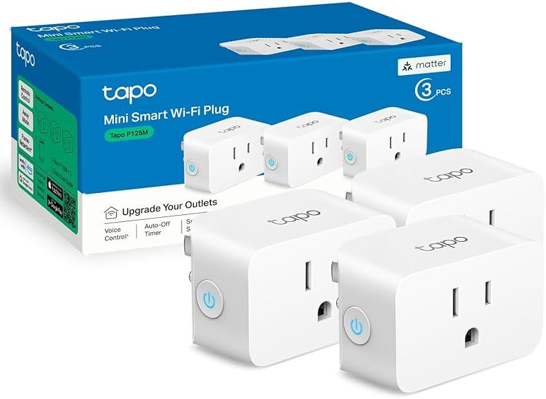 TP-Link Tapo Matter Supported Smart Plug Mini, Compact Design, 15A/1800W Max, Super Easy Setup, Works with Apple Home, Alexa & Google Home, UL Certified, 2.4G Wi-Fi Only, White, Tapo P125M(3-Pack) - Product Image