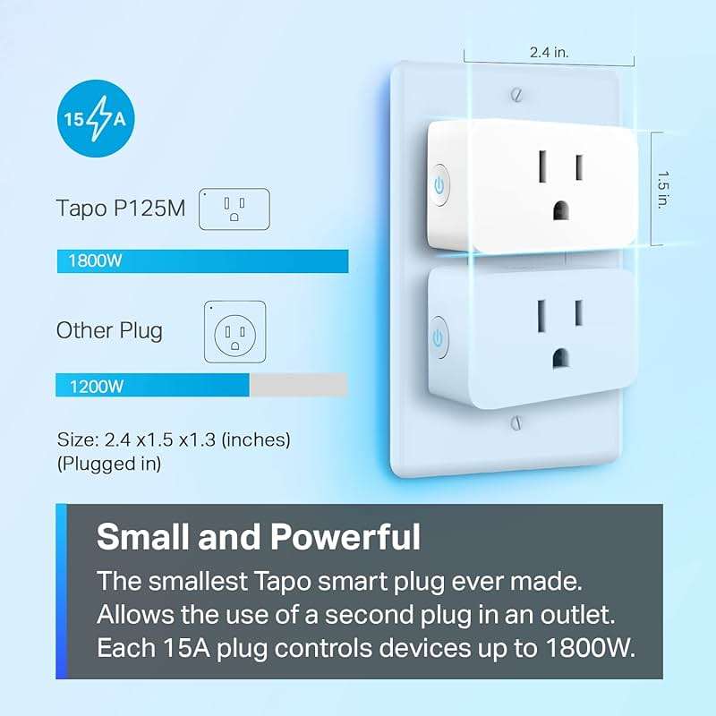 TP-Link Tapo Matter Supported Smart Plug Mini, Compact Design, 15A/1800W Max, Super Easy Setup, Works with Apple Home, Alexa & Google Home, UL Certified, 2.4G Wi-Fi Only, White, Tapo P125M(3-Pack) - Image 2