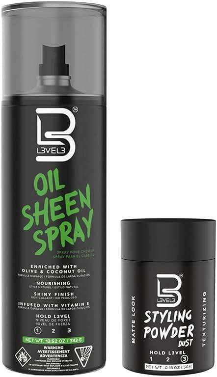 L3 Level 3 Oil Sheen Spray - Adds Shine to Hair After Styling - Infused with Vitamin E, Olive and Coconut Oil and Herbal Extracts Level Three Oil Shine Spray (Sample Powder Included) - Image 1