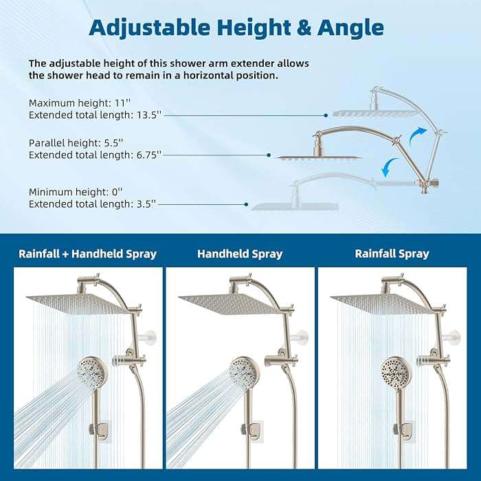 Hibbent All Metal cUPC Certified Shower Head, 10'' High Pressure Rain Shower Head, Handheld Showerhead Combo with 16'' Adjustable Extension Arm, 10 Sprays, 71'' Hose, Showerhead Holder, Brushed Nickel - Image 6