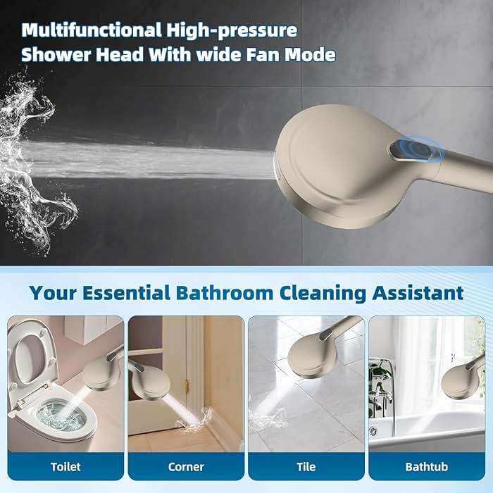 Hibbent All Metal cUPC Certified Shower Head, 10'' High Pressure Rain Shower Head, Handheld Showerhead Combo with 16'' Adjustable Extension Arm, 10 Sprays, 71'' Hose, Showerhead Holder, Brushed Nickel - Image 7