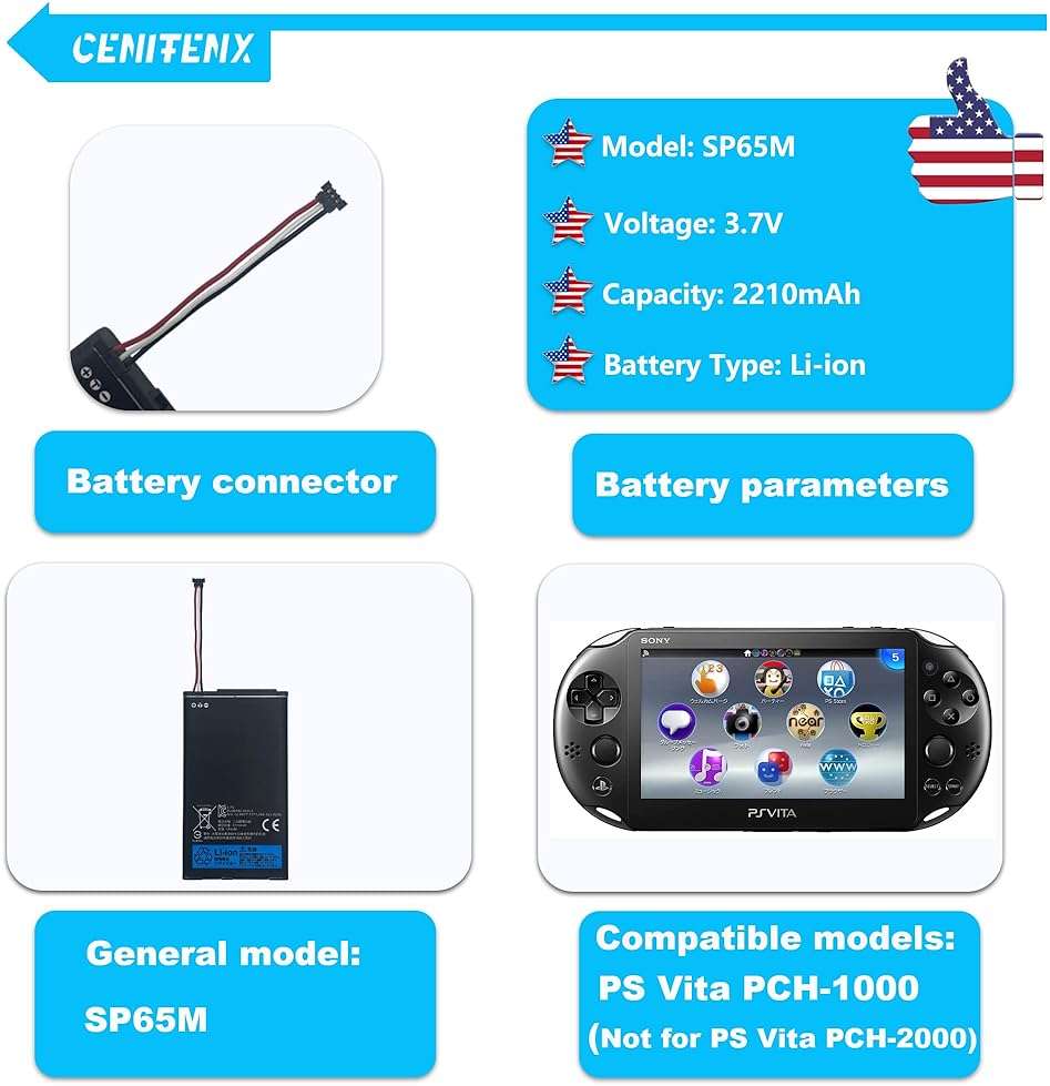 CENIFENX PS Vita Battery SP65M 3.7V 2210mAh Replacement for PS Vita PCH-1001 PCH-1101 1003 1103 Battery with Repair Tool Kit (Not for PS Vita PCH-2000) - Image 3