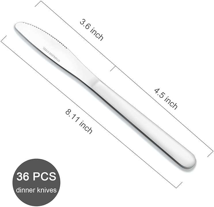 Funnydin 36 Pieces Dinner Knives Set, 8.1 Inches Table Knives Set, Durable Butter Knife, Food Grade Stainless Steel Dinner Knife, Cost-effective Silverware - Mirror Polished, Dishwasher Safe - Image 3