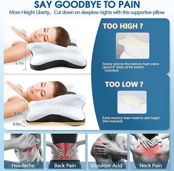 CHxxy Memory Foam Pillows, Cervical Pillow for Neck and Shoulder Pain Relief, Ergonomic Contour Bed Pillow, Soft for Side Sleep Stomach Sleeping and Back Sleeper-Queen Size&Grey - Image 2