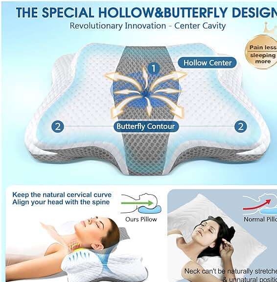 CHxxy Memory Foam Pillows, Cervical Pillow for Neck and Shoulder Pain Relief, Ergonomic Contour Bed Pillow, Soft for Side Sleep Stomach Sleeping and Back Sleeper-Queen Size&Grey - Image 3