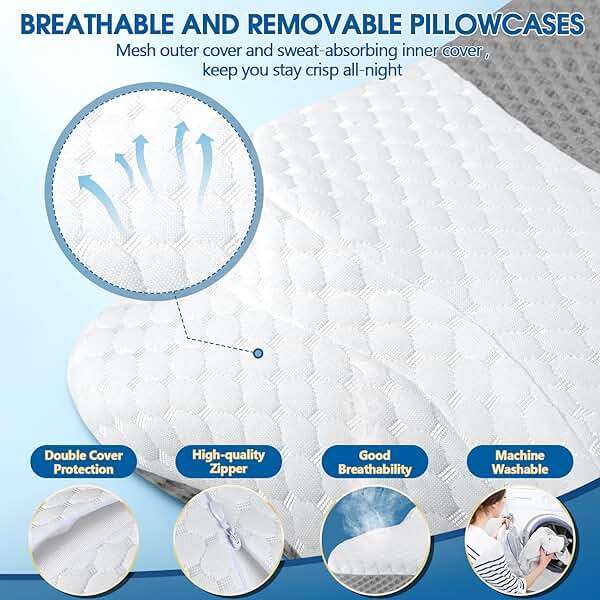 CHxxy Memory Foam Pillows, Cervical Pillow for Neck and Shoulder Pain Relief, Ergonomic Contour Bed Pillow, Soft for Side Sleep Stomach Sleeping and Back Sleeper-Queen Size&Grey - Image 5