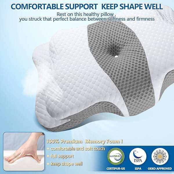 CHxxy Memory Foam Pillows, Cervical Pillow for Neck and Shoulder Pain Relief, Ergonomic Contour Bed Pillow, Soft for Side Sleep Stomach Sleeping and Back Sleeper-Queen Size&Grey - Image 6