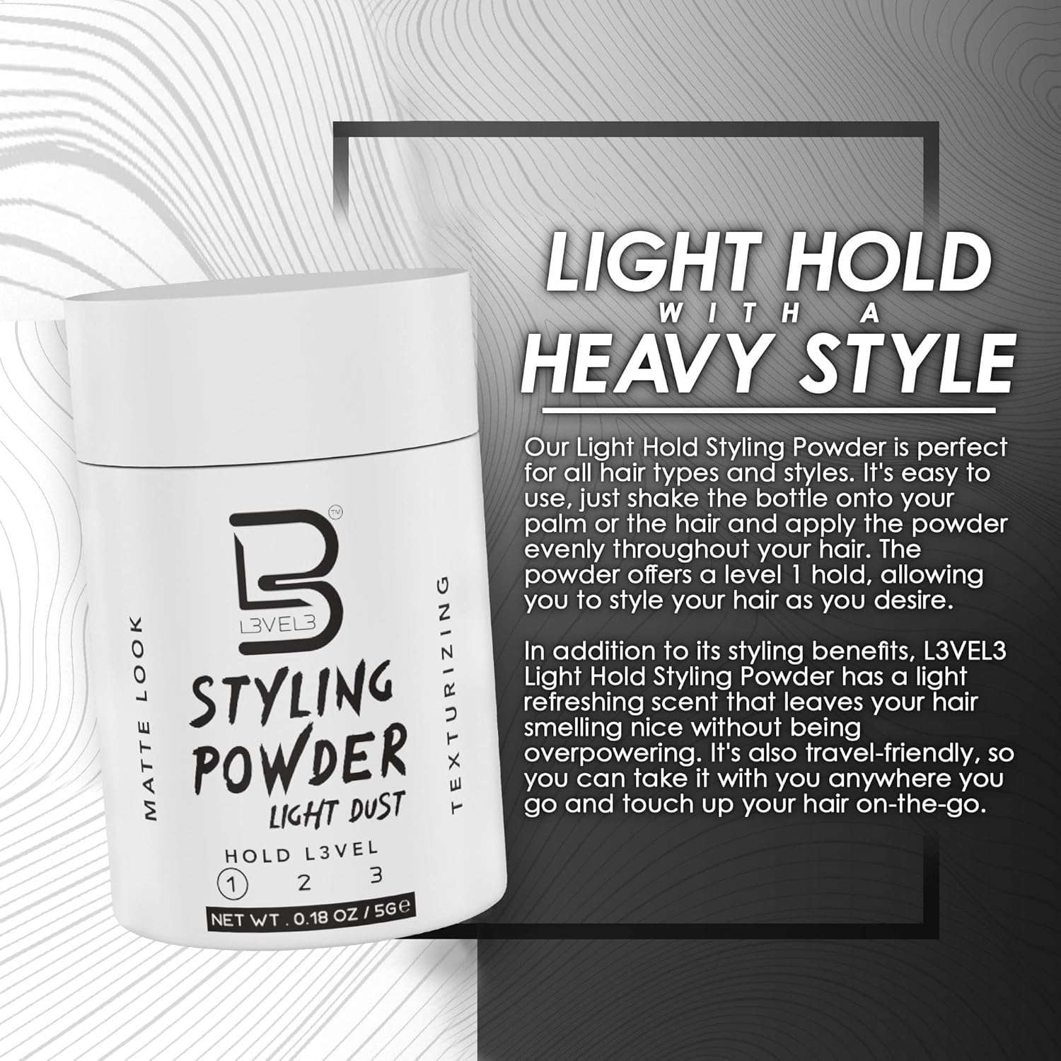Level 3 Travel Styling Powder - 0.18 oz Lightweight Hair Powder for a Natural Look - Perfect for Men on the Go - Image 4