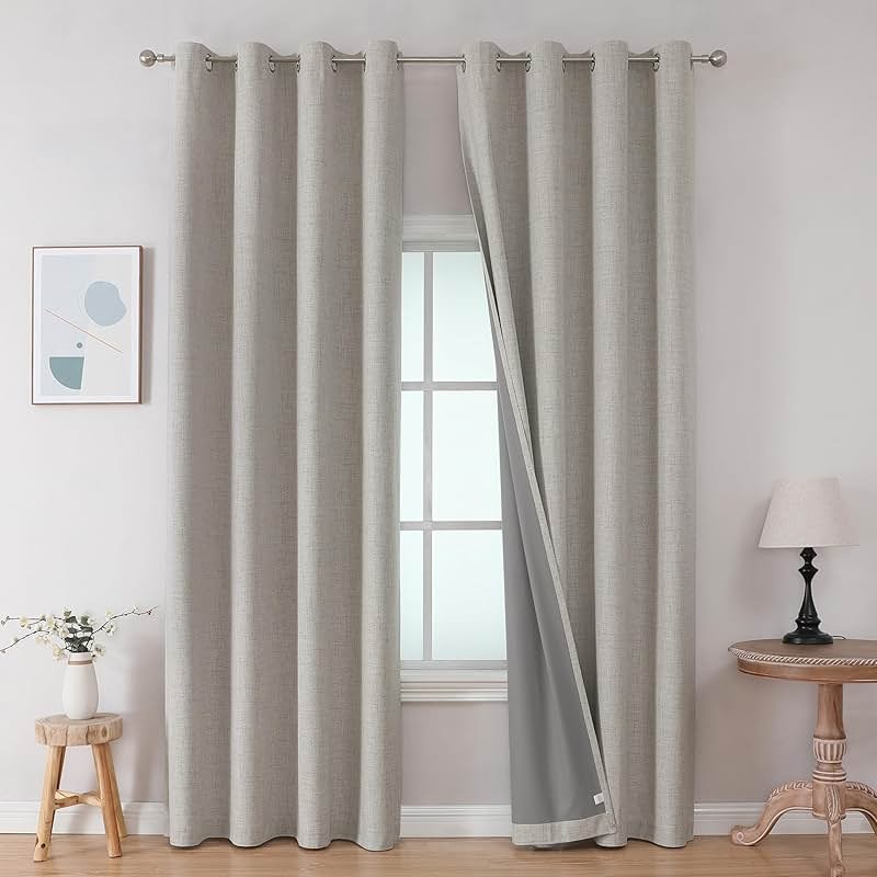 Joydeco Blackout Curtains 63 Inch Length, Living Room Curtain 2 Panels Set, Grommets Room Darkening Textured Thermal Drapes, Greyish White Blackout Curtains for Bedroom (42x63inch) - Product Image
