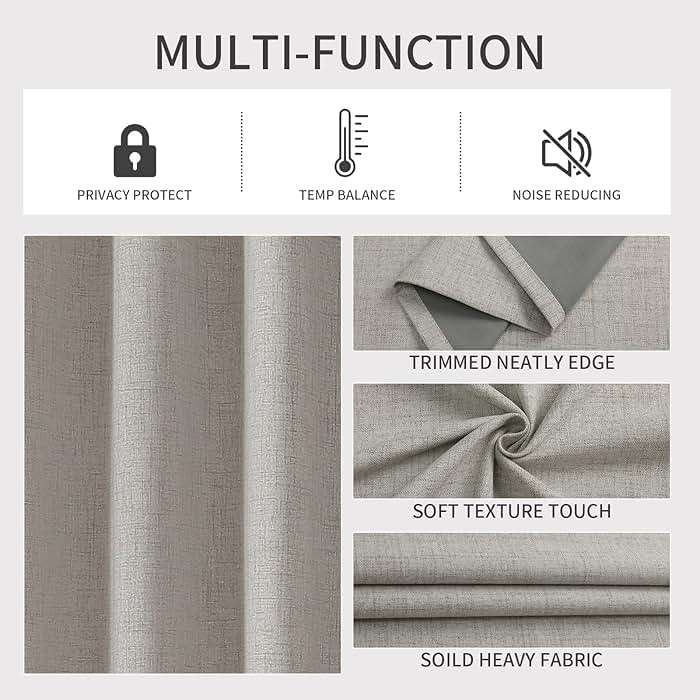 Joydeco Blackout Curtains 63 Inch Length, Living Room Curtain 2 Panels Set, Grommets Room Darkening Textured Thermal Drapes, Greyish White Blackout Curtains for Bedroom (42x63inch) - Image 4