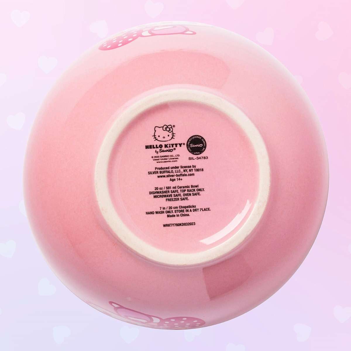 Silver Buffalo Sanrio Hello Kitty Strawberry Milk Japanese Character Ceramic Ramen Noodle Rice Bowl with Chopsticks, Microwave Safe, Pink, 20 Ounces - Image 8