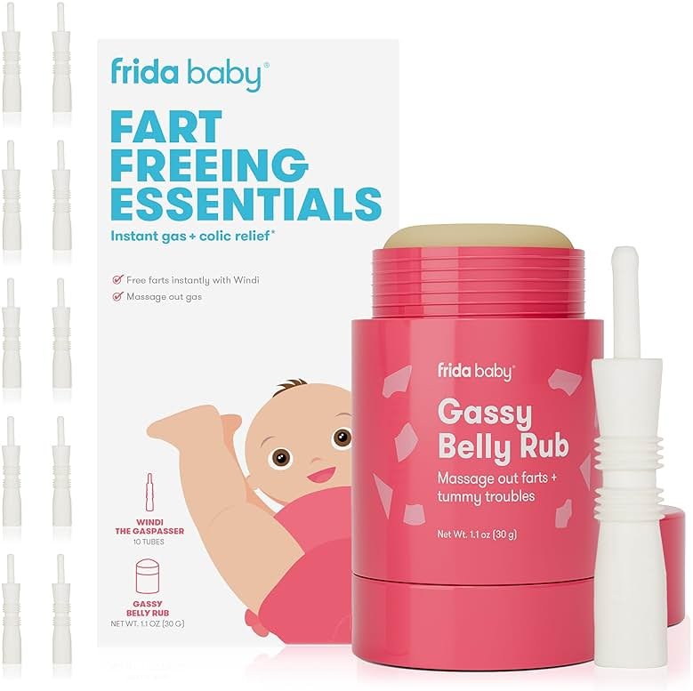 Frida Baby Fart Freeing Essentials | Includes Windi and Gassy Belly Rub for Safe, Natural, and Instant Gas Relief for Infants and Babies - Product Image