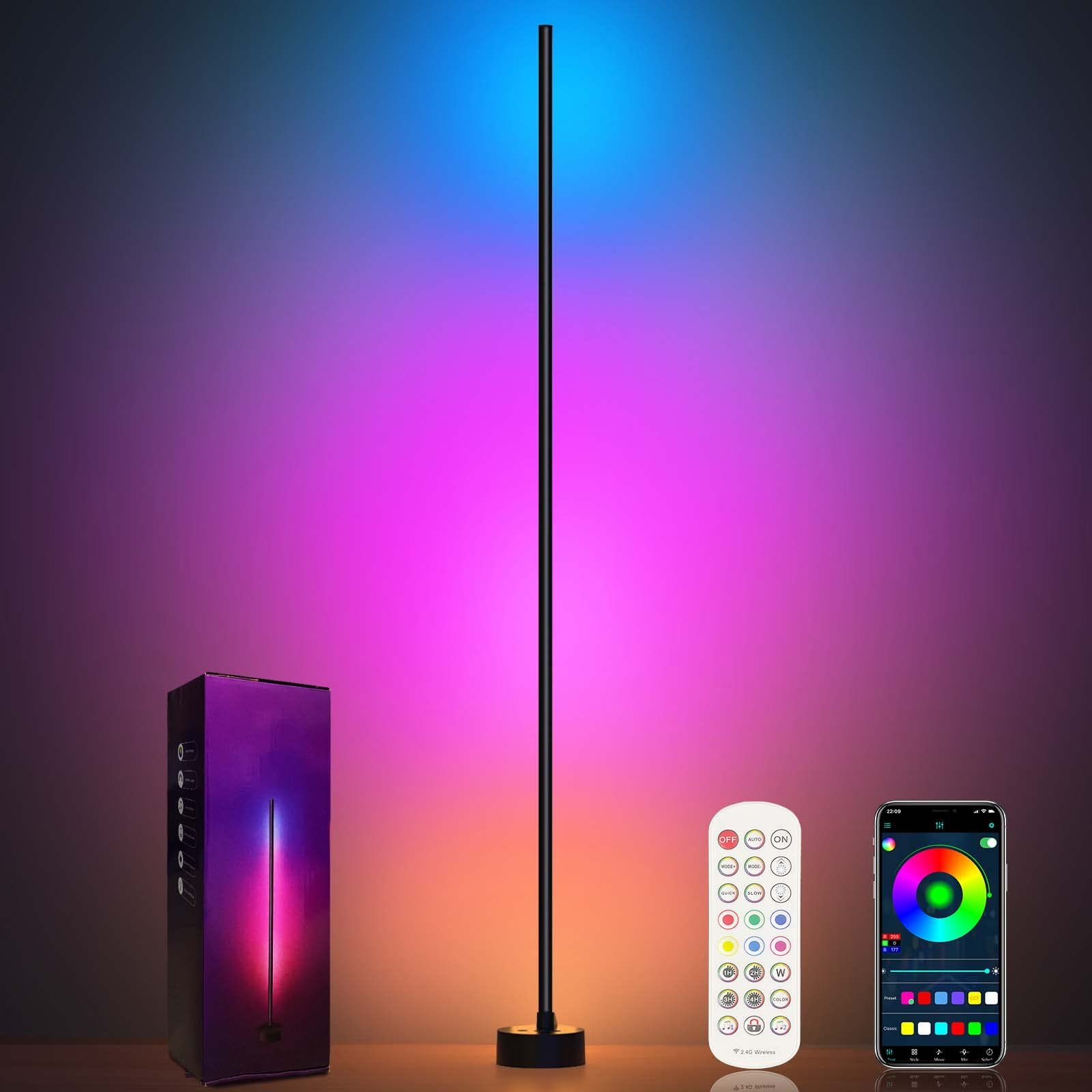 Miortior Corner Floor Lamp - Smart RGB LED Corner Lamp with App and Remote Control, 16 Million Colors & 68+ Scene, Music Sync, Timer Setting - Ideal for Living Rooms, Bedrooms, and Gaming Rooms - Product Image